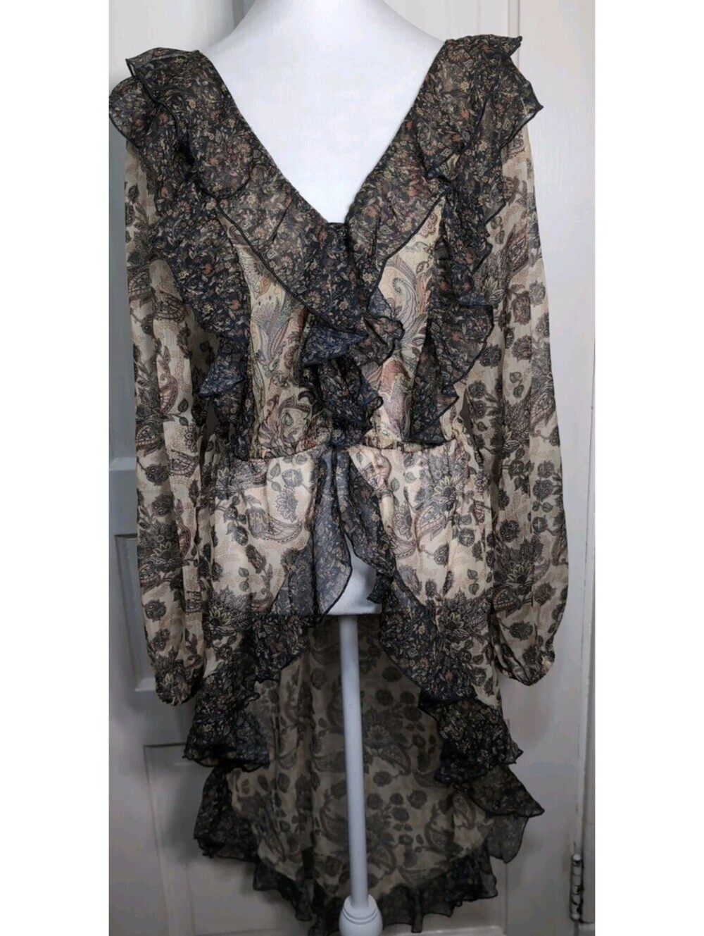 Free People Let Me Be Paisley Sweeping Cape Ruffles Sheer Fairy Women's S(1414)B